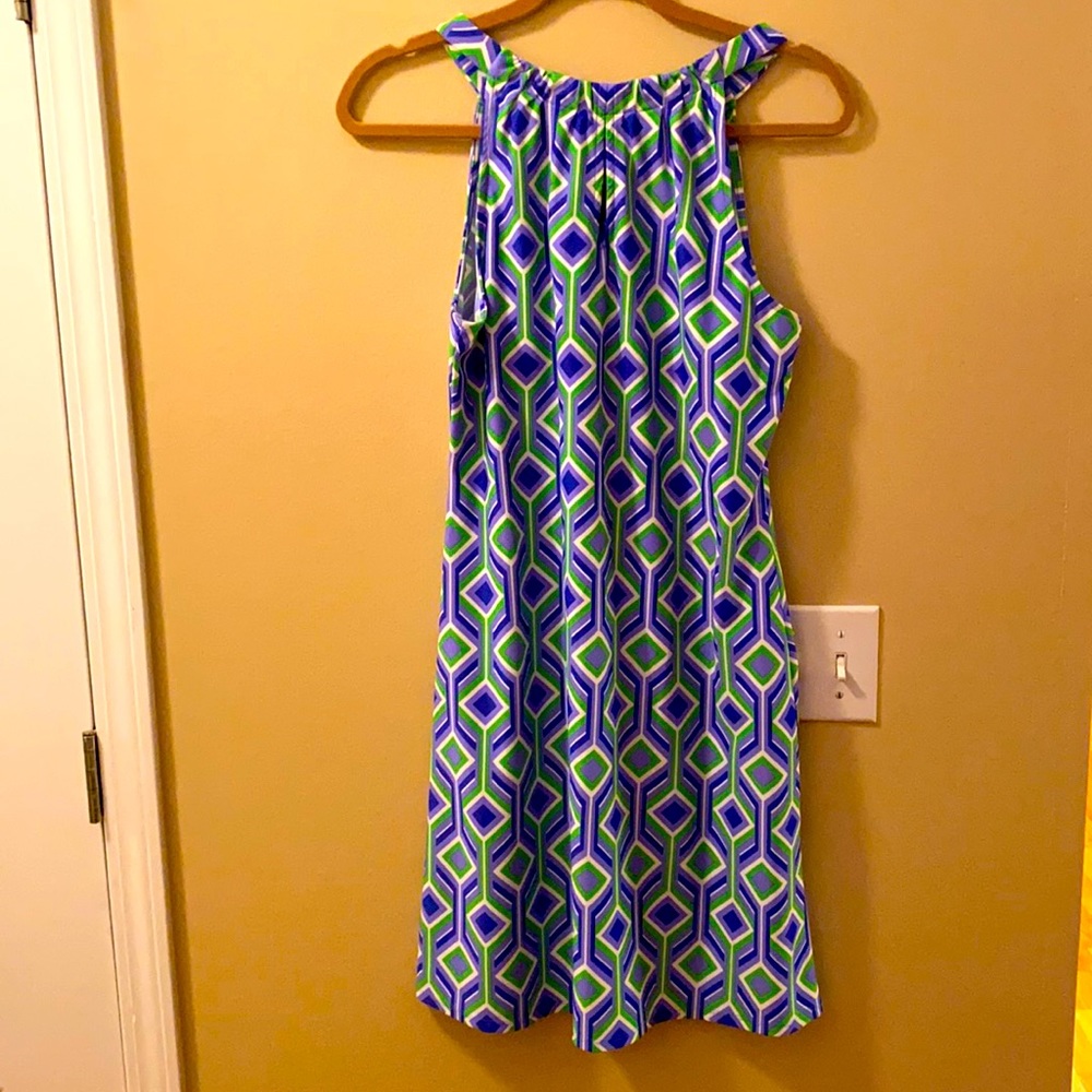 Sleeveless, bright geometric pattern dress. Size medium
